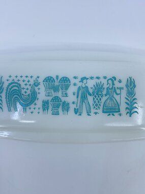 vintage pyrex amish butterprint design butter dish turquoise mid century